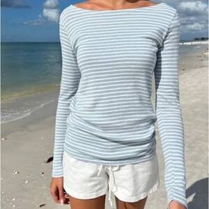 NWT Brandy Melville Blue and White Striped Long Sleeve Tee
